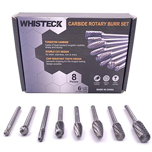 WHISTECK Carbide Burr Set, Double Cut Tungsten Carbide Rotary Burr set, 1/4 inch Shank Die Grinder Bits, Carbide Rotary File for Metal Wood Carving, Engraving, Polishing,Drilling, 8pcs WHISTECK Carbide Burr Set, Double Cut Tungsten Carbide Rotary Burr set, 1/4 inch Shank Die Grinder Bits, Carbide Rotary File for Metal Wood Carving, Engraving, Polishing,Drilling, 8pcs
