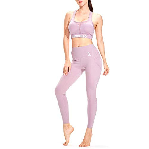 ROCKLEO Exercise Outfits for Women 2 Pieces Yoga Outfits - Seamless Workout Outfits Sports Bra and Leggings Set 2 Piece, Purple, M