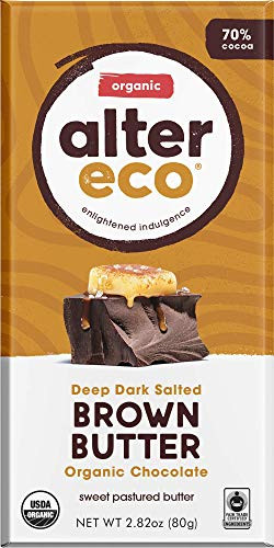 Alter Eco | Dark Salted Brown Butter | 70% Pure Dark Cocoa, Fair Trade, Organic, Non-GMO, Gluten Free Dark Chocolate Bar, Single Bar (2.82 oz)