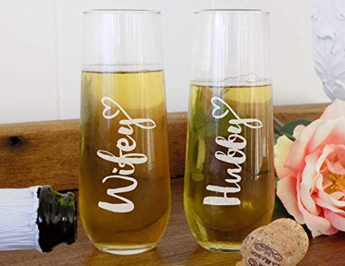 Hubby Wifey Engaged Anniversary Champagne Flutes - Gifts for Couple Gift - Mr and Mrs Wedding Set Hubby Wifey Engaged Anniversary Champagne Flutes - Gifts for Couple Gift - Mr and Mrs Wedding Set