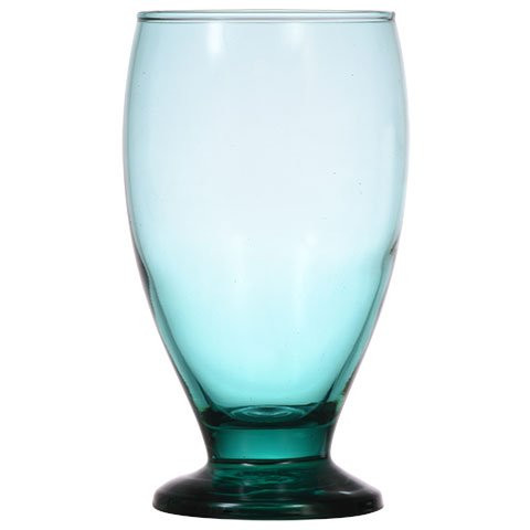 (4 Glass) 12oz Drinking Glass-Short-Stem Smoke Teal Glass Goblet