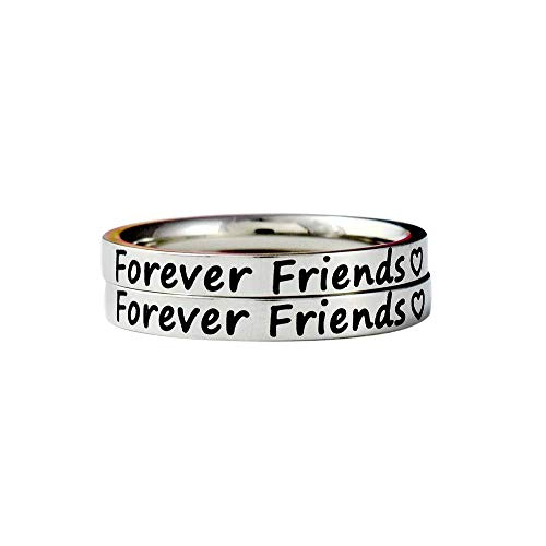 Forever Friends - Dainty Stainless Steel Stacking Band Ring Set of 2, Sorority Sisters, Best Friends BFF, Besties Friendship Gift