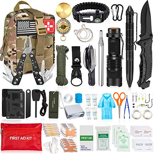 Aokiwo 126Pcs Emergency Survival Kit, Professional Survival Gear Tool First Aid Kit SOS Emergency with Molle Pouch for Camping Adventures (Army Green) Aokiwo 126Pcs Emergency Survival Kit, Professional Survival Gear Tool First Aid Kit SOS Emergency with Molle Pouch for Camping Adventures (Army Green)