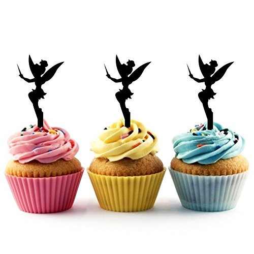 TA0023 Tinkerbell Peter Pan Silhouette Party Wedding Birthday Acrylic Cupcake Toppers Decor 10 pcs