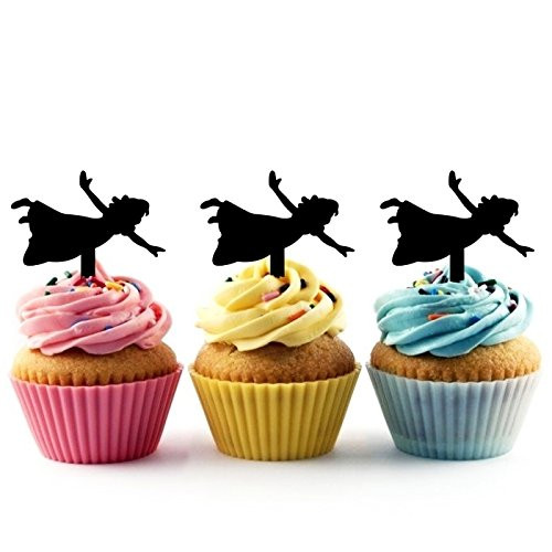 TA0231 Peter Pan Wendy Silhouette Party Wedding Birthday Acrylic Cupcake Toppers Decor 10 pcs
