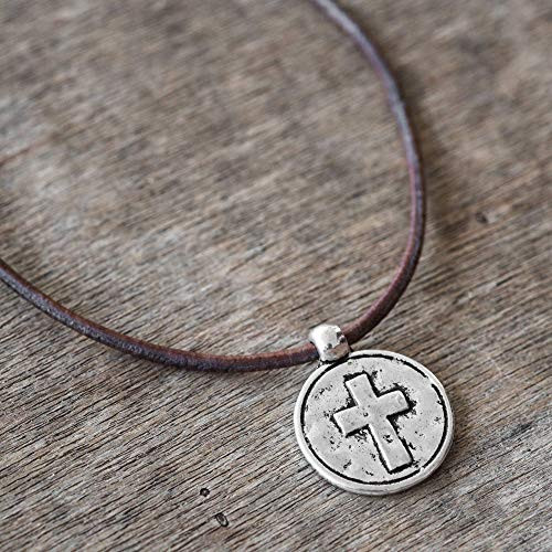 Handmade Brown Genuine Leather Necklace For Men Set With Stainless Steel Cross Pendant By Galis Jewelry - Cross Necklace For Men - Religious Necklace For Men - Christian Necklace For Men