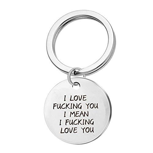 AXEN Valentines Day Gift, I Love Fucking You I Mean I Fucking Love You, Funny Lover Couple Keyring, Round Keychain for Girlfriend Wife Boyfriend Husband