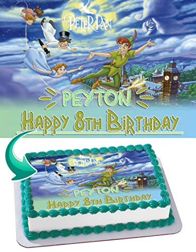 Cakecery Peter Pan Personalized Edible Cake Topper 1/2 11.7 x 17.5 Birthday Cake Topper