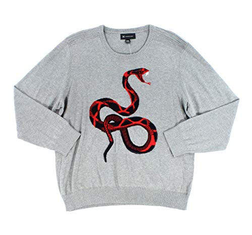 I-N-C Mens Intarsia Knit Snake Pullover Sweater, Grey, Medium