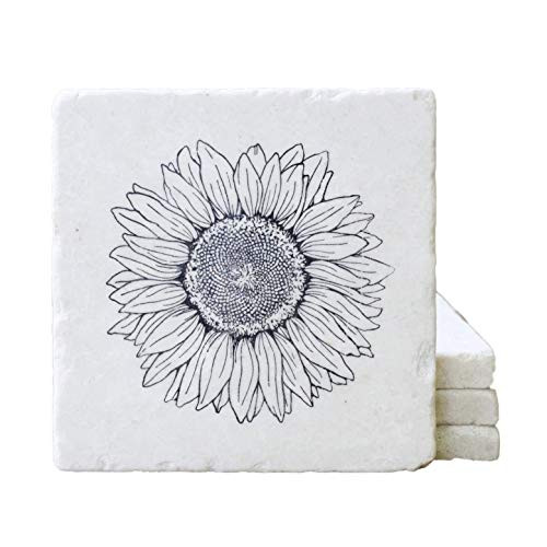 Sunflower Marble Drink Coasters - Set of Four Tile Summer Coasters - Farmhouse Gifts