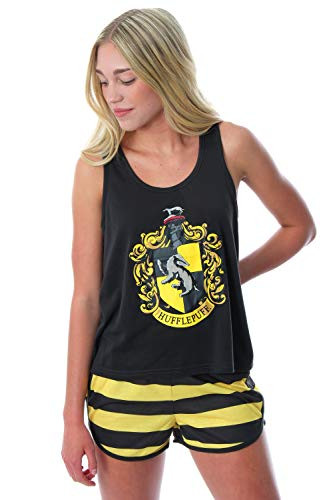 Harry Potter Women's Hogwarts House Crest Racerback Tank and Shorts Pajama Lounge Set (Hufflepuff, XS)