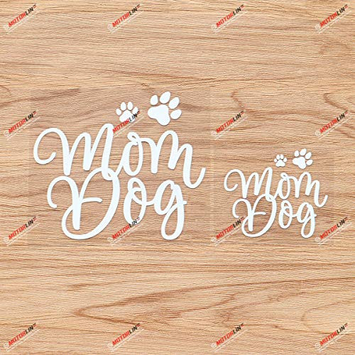 Dog Mom Paw Print Track Handwriting Decal Vinyl Sticker - 2 Pack White, 3 Inches, 5 Inches - Style B for Car Boat Laptop Cup
