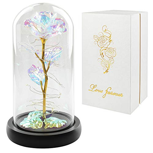 Colorful Artificial Flower Rose Gift, Led Light String on The Colorful Flower,Lasts Forever in A Glass Dome,Unique Gifts for Women, Christmas, Wedding,Valentine's Day, Anniversary and Birthday Colorful Artificial Flower Rose Gift, Led Light String on The Colorful Flower,Lasts Forever in A Glass Dome,Unique Gifts for Women, Christmas, Wedding,Valentine's Day, Anniversary and Birthday