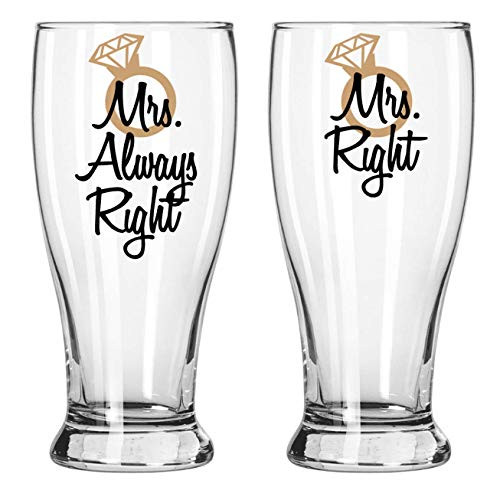 Mrs Right Mrs Always Right, Set of 2 Beer Glass, Lesbian Couple Gifts, Social Distance Wedding