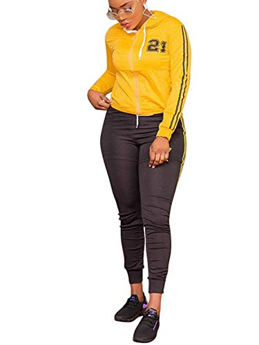 Plus Size Sweatsuits for Women Tracksuit Two Piece Outfits Color Block Zip-Up Hoodie Jacket Long Pants Jogger Sets Sportswear Yellow Black 5X