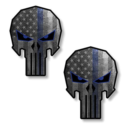 x2 Punisher Decal for Car Thin Blue Line Skull Sticker Truck 4"x5" American Flag Jeep Vinyl