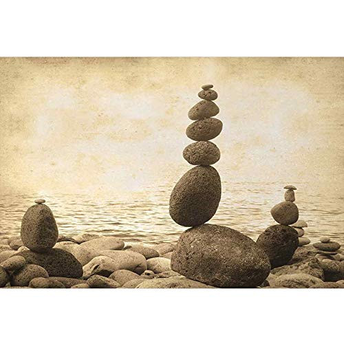 bybyhome Aquarium Background Sticker Ocean,Coastal Shore Calm Water Zen Print Sepia Big and Small Rocks Pebbles Grunge Artsy,Beige Brown Photography Background Undersea Backdrop L30 X H12 Inch