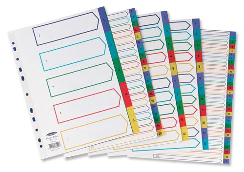 Concord Plastic Index Polypropylene 120 Micron Europunched 1-20 A4 Assorted Ref 66599