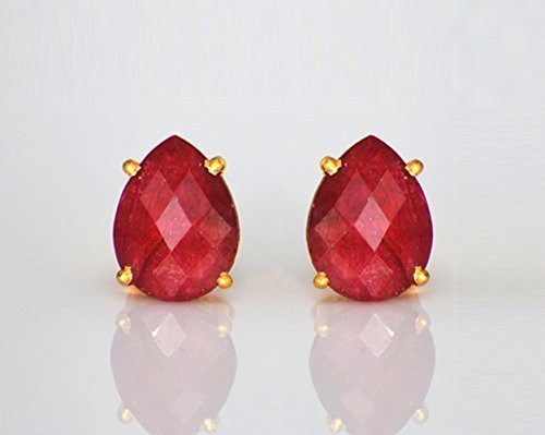 Ruby stud earrings, everyday earrings, Vermeil Gold or silver, Ruby prong set studs, teardrop studs, July Birthstone studs, Birthday gift, red teardrop post earrings