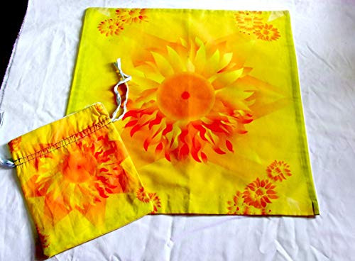 Tarot Set - Tarot or Altar Cloth with Matching Bag - Sun  and  Sunflower - Pagan or Wicca altar cloth