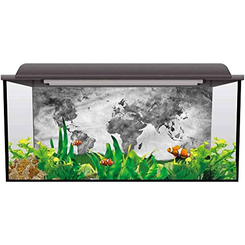 ScottDecor Aquarium 3D Backdrops Modern,Vintage Dark Tone World Map PVC Adhesive Static Cling Wallpaper Sticker L36 X H16 Inch