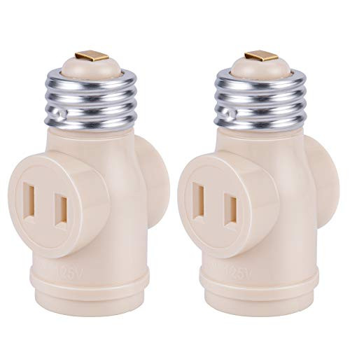 DiCUNO UL Listed E26 to 2 Polarized Outlet Socket Adapter, Standard (Medium) E26 Base Light Bulb to 2-Prong Outlet Plug Splitter Converter, Off White, 2-Pack