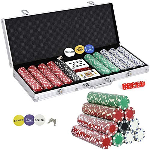 Smartxchoices 500 Poker Chip Set 11.5 Gram Dice Style Clay Casino Poker Chips w/Aluminum Case Cards Dices Blind Button for Texas Holdem Blackjack Gambling