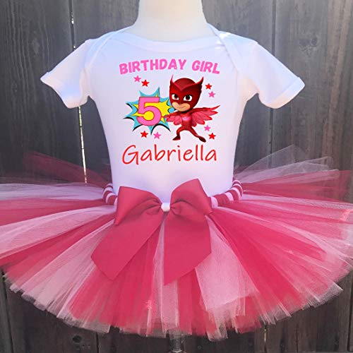 PJ Masks Owlette Personalized Birthday Outfit Tutu Set Pink and Red PJ Masks Owlette Personalized Birthday Outfit Tutu Set Pink and Red