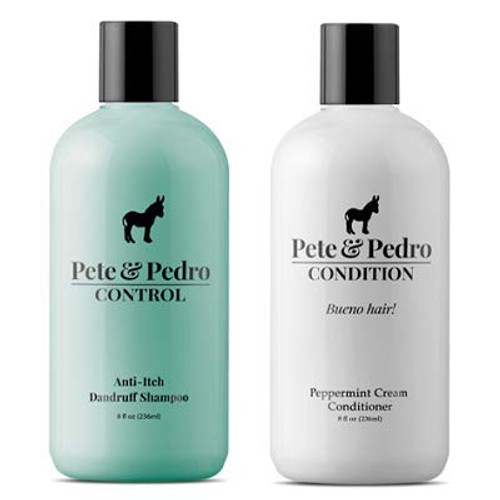 Pete and Pedro CONTROL and Conditon Combo - Extra-Strength Dandruff  and  Anti-Itch Medicated Coal Tar Peppermint Shampoo PLUS Restorative Peppermint Conditioner -Featured on Shark Tank-