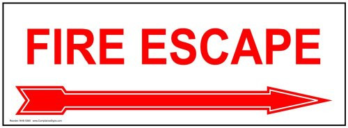 Fire Escape (with Right Arrow) Sign, 14x5 inch Glow-in-Dark Aluminum for Enter/Exit Fire Safety/Equipment by ComplianceSigns