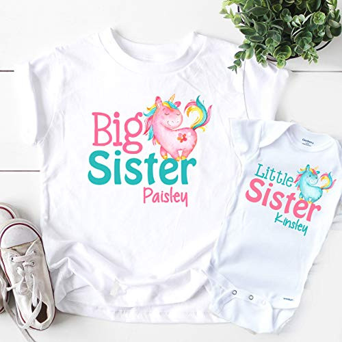 Personalized Big Sister Little Sister Shirt Set Unicorn tees