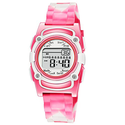 Kids Digital 8 Alarm Vibrating Watch Medication Reminder Potty Urinary Training Vibration Pill Alert Vibra Medical Reminder for Children (Pink White Camouflage)