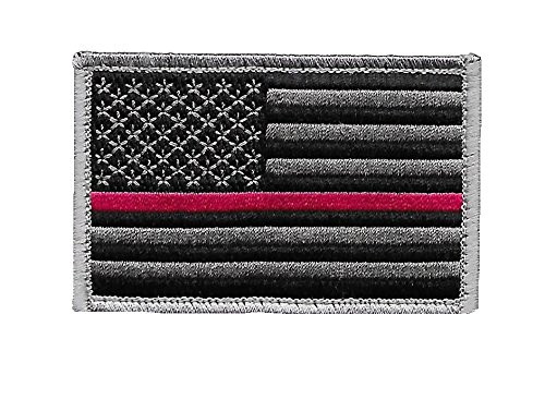 US Flag Thin Red Line Patch for Firefighters and Paramedics with Hook/Loop Backing