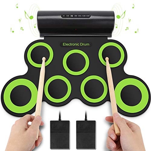 YISSVIC Electronic Drum Set Roll Up Drum Pad Midi Drum Kit Foldable Portable with Headphone Jack Built-in Speaker Foot Pedals Drum Sticks for Kids or Beginner
