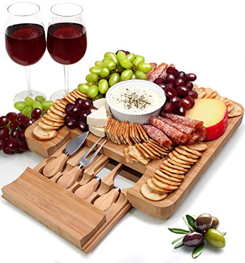 Bamboo Charcuterie Cheese Board and Knife Set, Serving Platter Tray with Cutlery Set, Housewarming Gifts, Entertaining Serving Dishes, Cheese Serving Plate, Large Cheese Charcuterie Board Bamboo Charcuterie Cheese Board and Knife Set, Serving Platter Tray with Cutlery Set, Housewarming Gifts, Entertaining Serving Dishes, Cheese Serving Plate, Large Cheese Charcuterie Board
