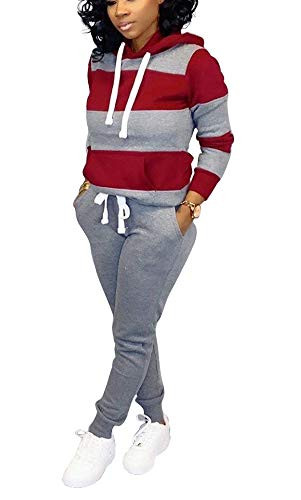 Jogging Suits for Women - Two Piece Sweatsuit Pullover Hoodie Plus Long Pants Tracksuit Set Jumpsuits Large Grey