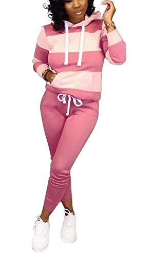 Jogging Suits for Women - Two Piece Sweatsuit Pullover Hoodie Plus Long Pants Tracksuit Set Jumpsuits Medium Pink