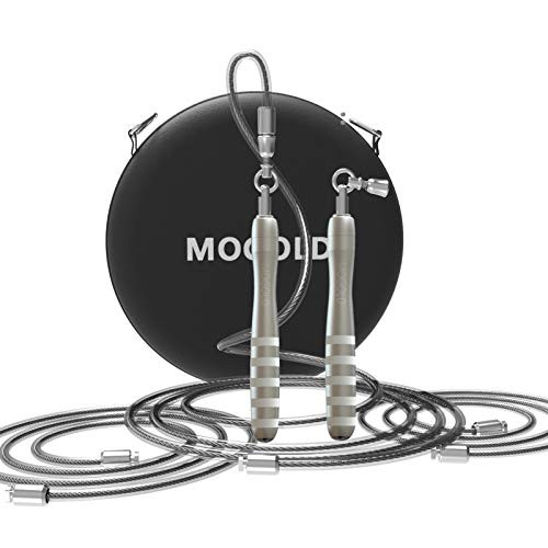 MOGOLD Jump Ropes for Fitness, Weighted Jump Rope Set with 3 Sizes Steel Cables, Speed Skip Ropes for Exercises, Men Crossfit, Home-workout (Silver)