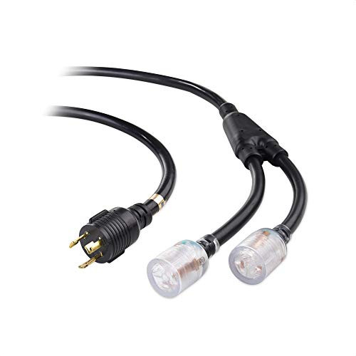 Cable Matters LED-Lit 3 Prong 30 Amp to 20 Amp Adapter for Generator (30 Amp to 20 Amp Adapter Splitter) 3 Feet - NEMA L5-30P to 2X L5-20R