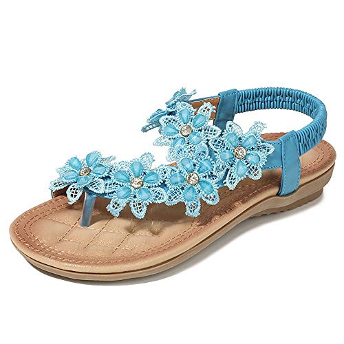 Dizadec Womens Espadrilles Sandals Flats,Women's Platform Sandals Espadrille Wedge Summer Ankle Strap Studded Open Toe Sandal Blue