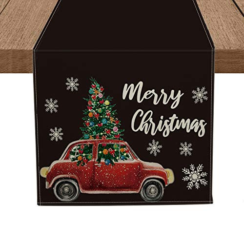 Artoid Mode Merry Christmas Tree Red Car Table Runner Black, Seasonal Winter Xmas Holiday Tablecloth Kitchen Dining Table Linen for Indoor Outdoor Home Party Decor 13 x 72 Inch Artoid Mode Merry Christmas Tree Red Car Table Runner Black, Seasonal Winter Xmas Holiday Tablecloth Kitchen Dining Table Linen for Indoor Outdoor Home Party Decor 13 x 72 Inch