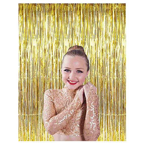 ShiDianYi 3FTx8FT-Gold-Foil Fringe Curtain,Party Fringe Backdrop,Sequin Wedding Backdrops,Fringe Curtain for Tassel Garland,Tinsel Foil,Metallic Curtain