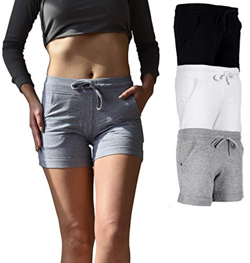 Sexy Basics Women's 3 Pack Active Wear Lounge Yoga Gym Casual Sport Shorts (3 Pack-Black/Grey/White, 2X-Large)