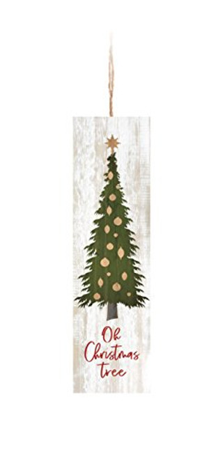 P. GRAHAM DUNN Oh Christmas Tree Rectangle Whitewash 1.5 x 6 Wood Hanging Christmas Ornament