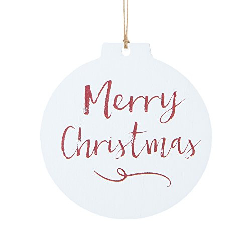 P. GRAHAM DUNN Merry Christmas Script White Circle 3 x 3 Printed Overlay Wood Christmas Ornament