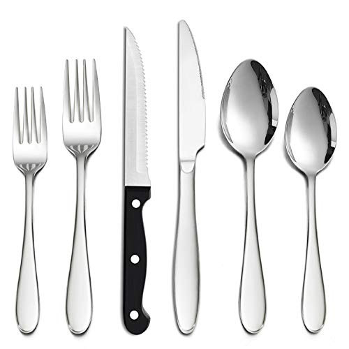 Silverware Set, 72-Piece Flatware Set with 12 Steak Knives, HaWare Stainless Steel Cutlery Eating Utensils Set Service for 12, Tableware Include Forks Knives Spoons, Mirror Polished, Dishwasher Safe