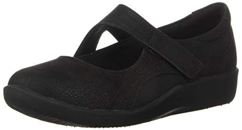 CLARKS Women's Sillian Bella Mary Jane Flat, Black Synthetic, 9.5 M US