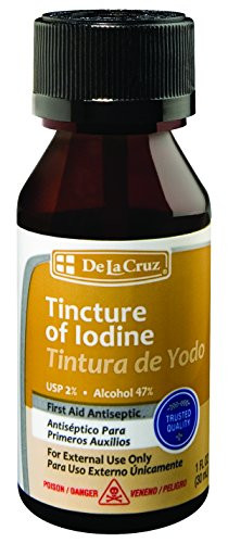 De La Cruz 2 percent Iodine First Aid Antiseptic, Made in USA 1 FL OZ