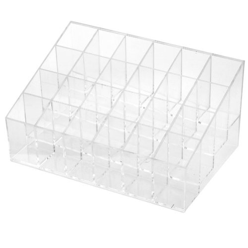 Transparent Clear Acrylic Trapezoid 24 Lattices Lipsticks Cosmetic Lotion Makeup Organizer Storage Display Holder Stand Size: 5.8" x 3.8" x 2"