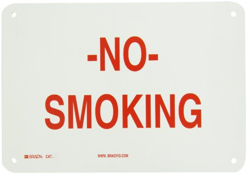 Brady 25115 10" Width x 7" Height B-401 Plastic, Red on White "No Smoking" Sign